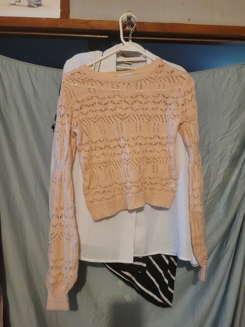 Peach Open-Knit Crewneck Sweater - Chelsea & Violet